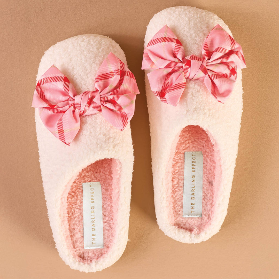 Fuzzy Slippers - Festive Plaid: M/L (Women's 8 - 10)