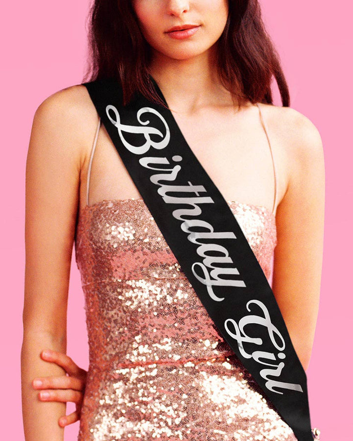 Birthday Girl Black/Silver Sash