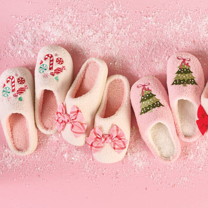 Fuzzy Slippers - Festive Plaid: M/L (Women's 8 - 10)