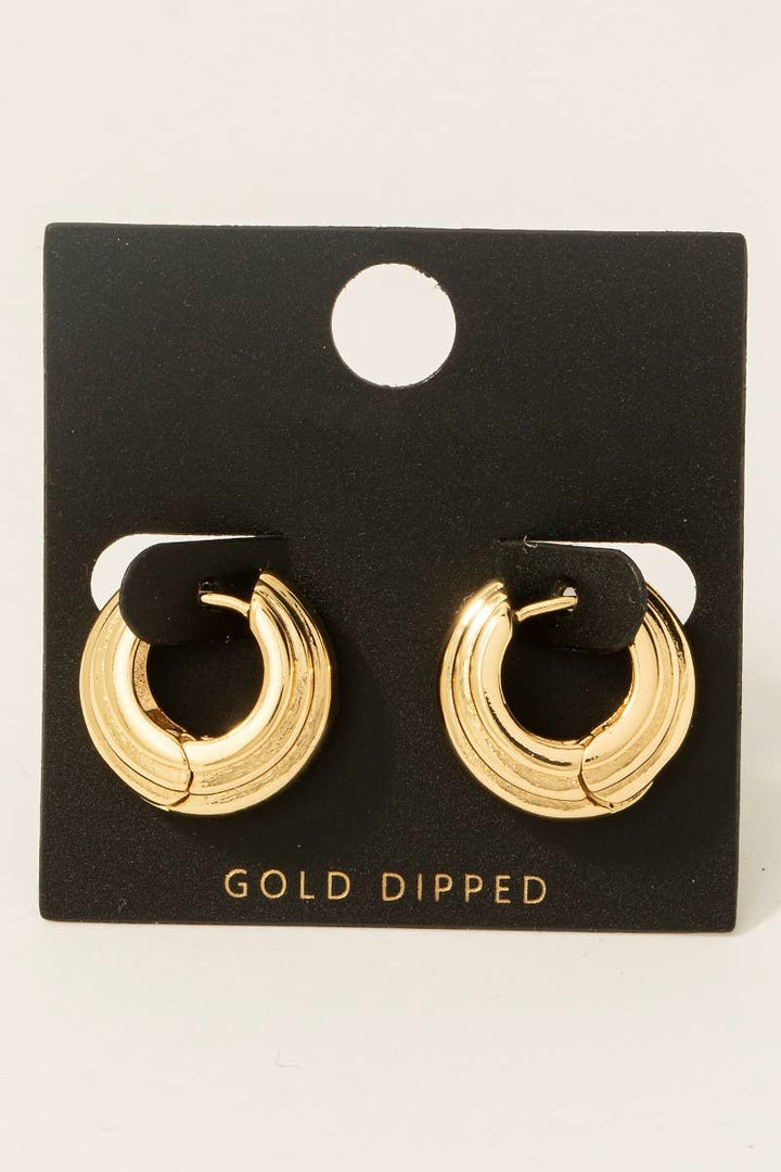Gold Dipped Ridged Hinge Hoop Earrings: GOLD