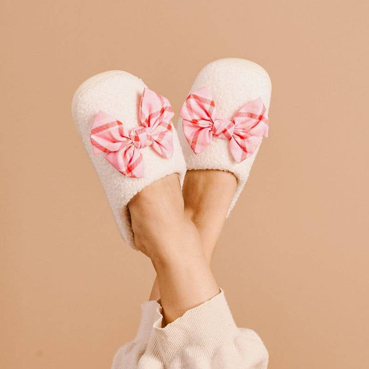 Fuzzy Slippers - Festive Plaid: S/M (Women's 5 -7.5)