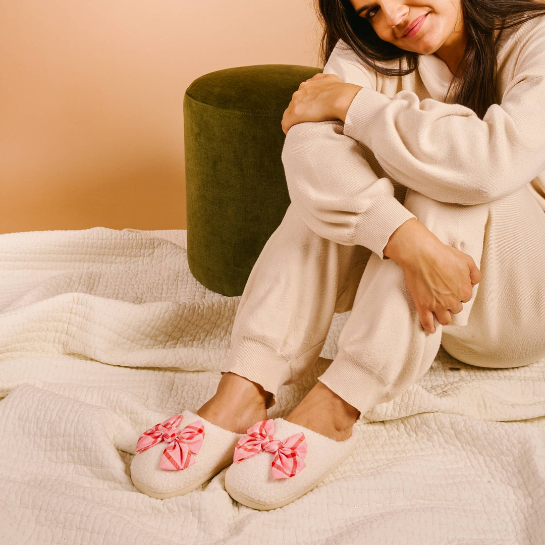 Fuzzy Slippers - Festive Plaid: S/M (Women's 5 -7.5)