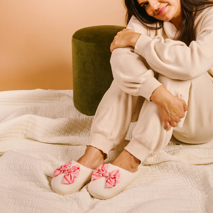 Fuzzy Slippers - Festive Plaid: S/M (Women's 5 -7.5)