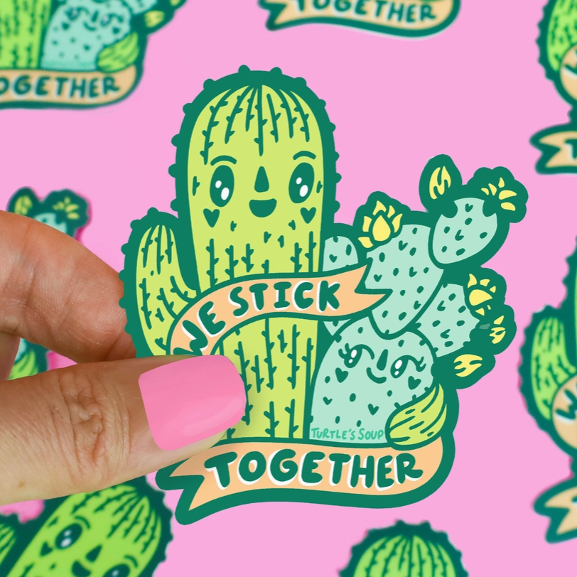 We Stick Together Friendship Cacti Laptop Vinyl Sticker