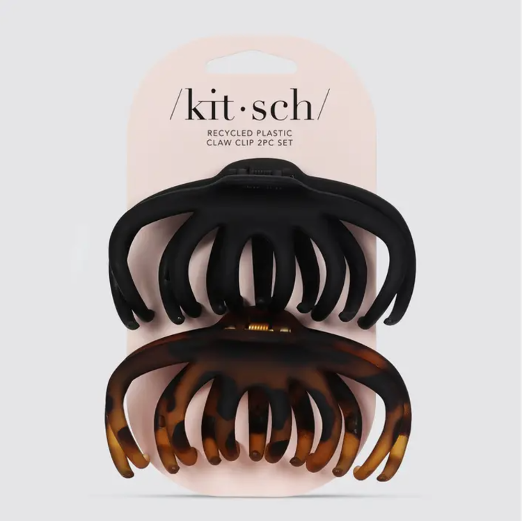 Recycled Plastic Octopus Claw Clips 2pc - Black & Tort