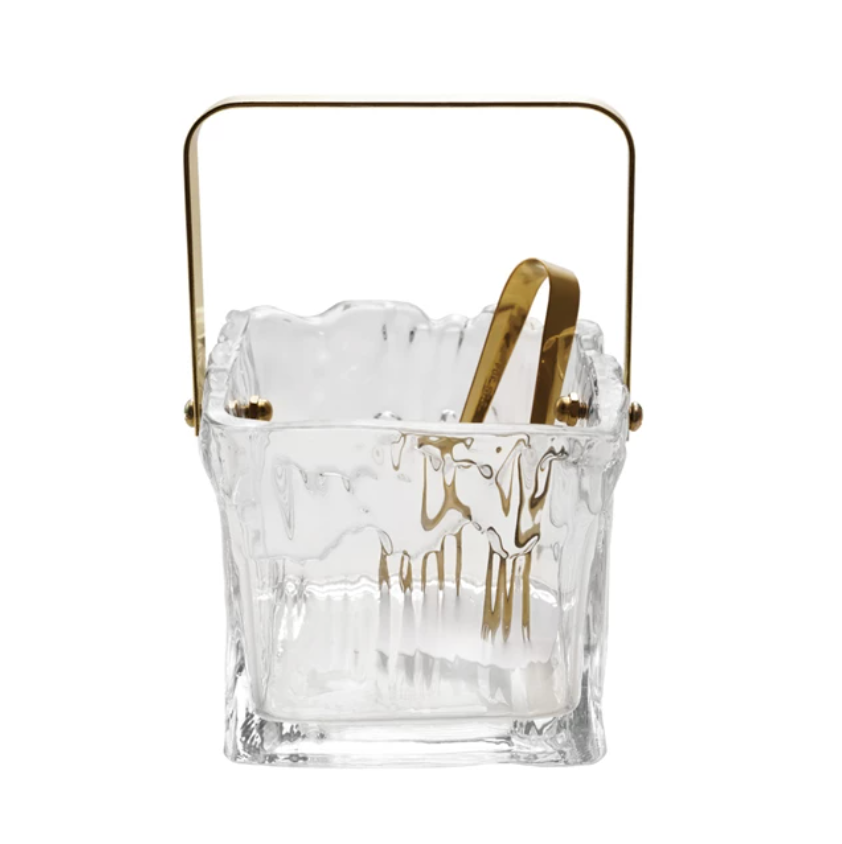 24 oz. Textured Glass Ice Bucket with Tongs