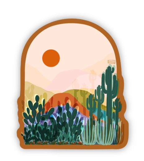 Desert Sunset Cactus Sticker – Colorful Southwest Landscape