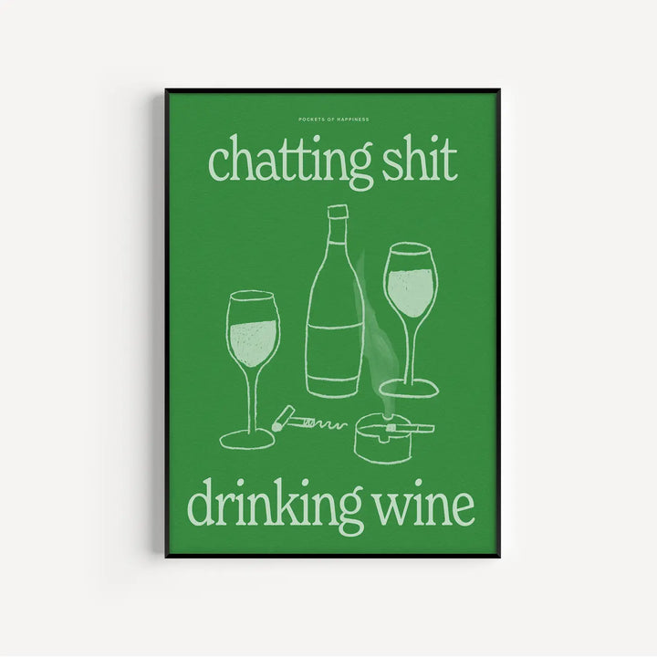 Chatting Drinking Wine Print A3