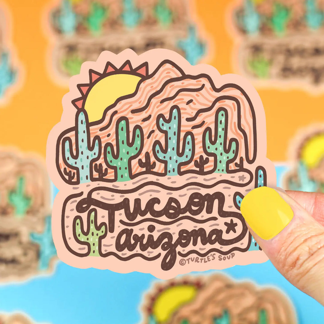 Tucson Sunrise Hand Lettered Desert Landscape Vinyl Sticker