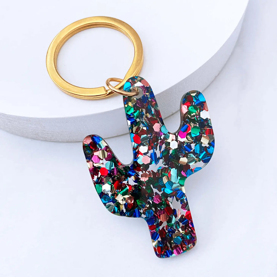 Fiesta Glitter Acrylic Cactus Keyring