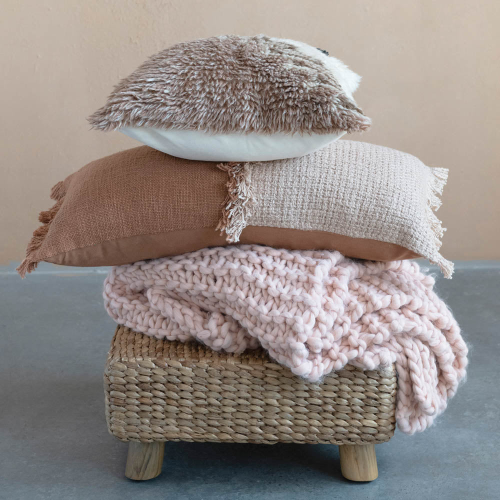 Woven Cotton Lumbar Pillow, Pink and Rust