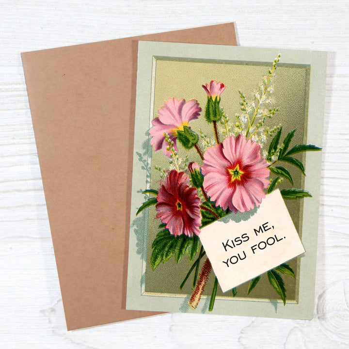 Kiss Me, You Fool - Vintage Style Relationship Card
