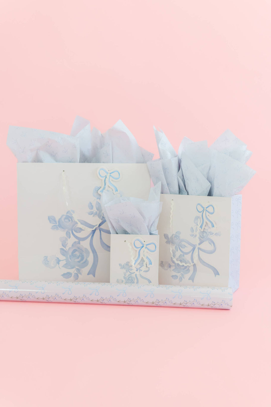 Watercolor Blue Floral Bows Gift Bag: Small