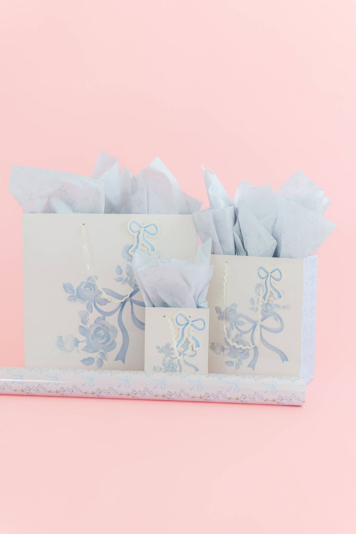 Watercolor Blue Floral Bows Gift Bag: Small