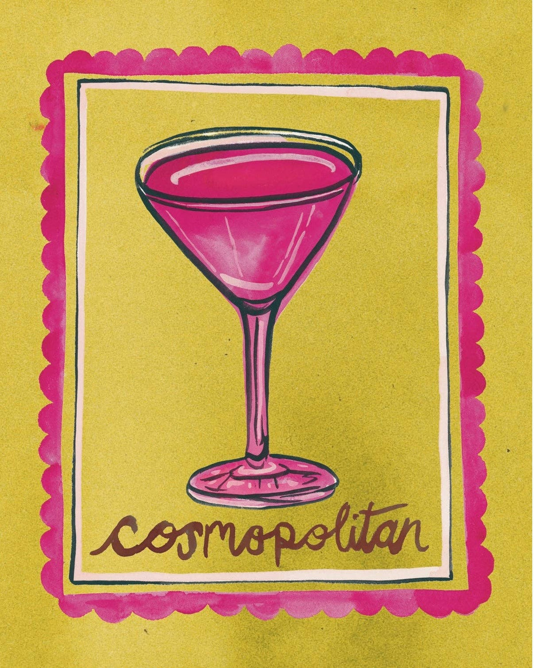 Pink and Green Cosmopolitan Cocktail Art Print: 8x10