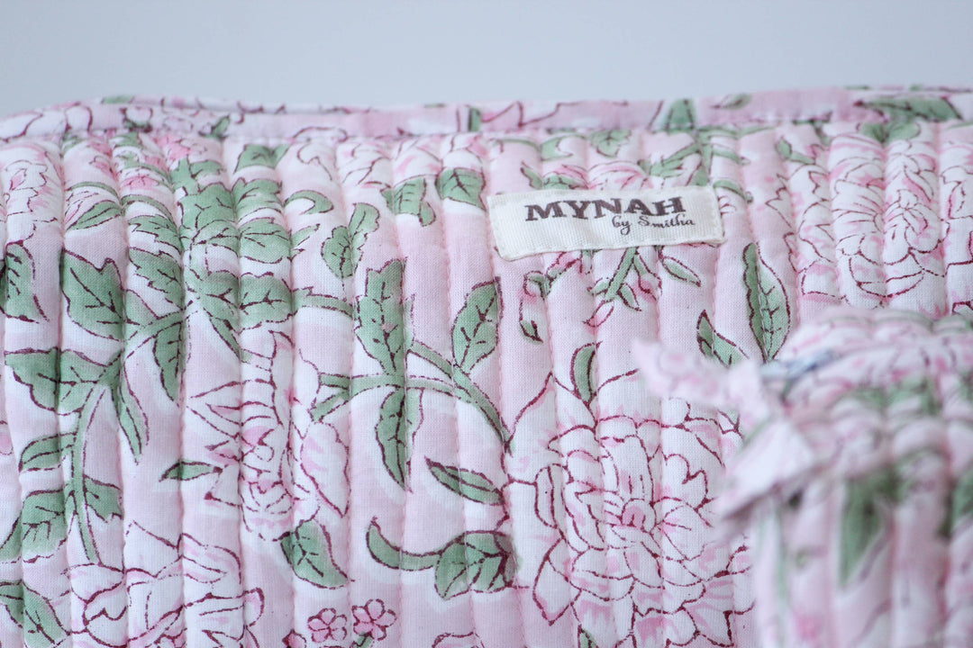 Large Bunny Rose Floral Cosmetic Bag