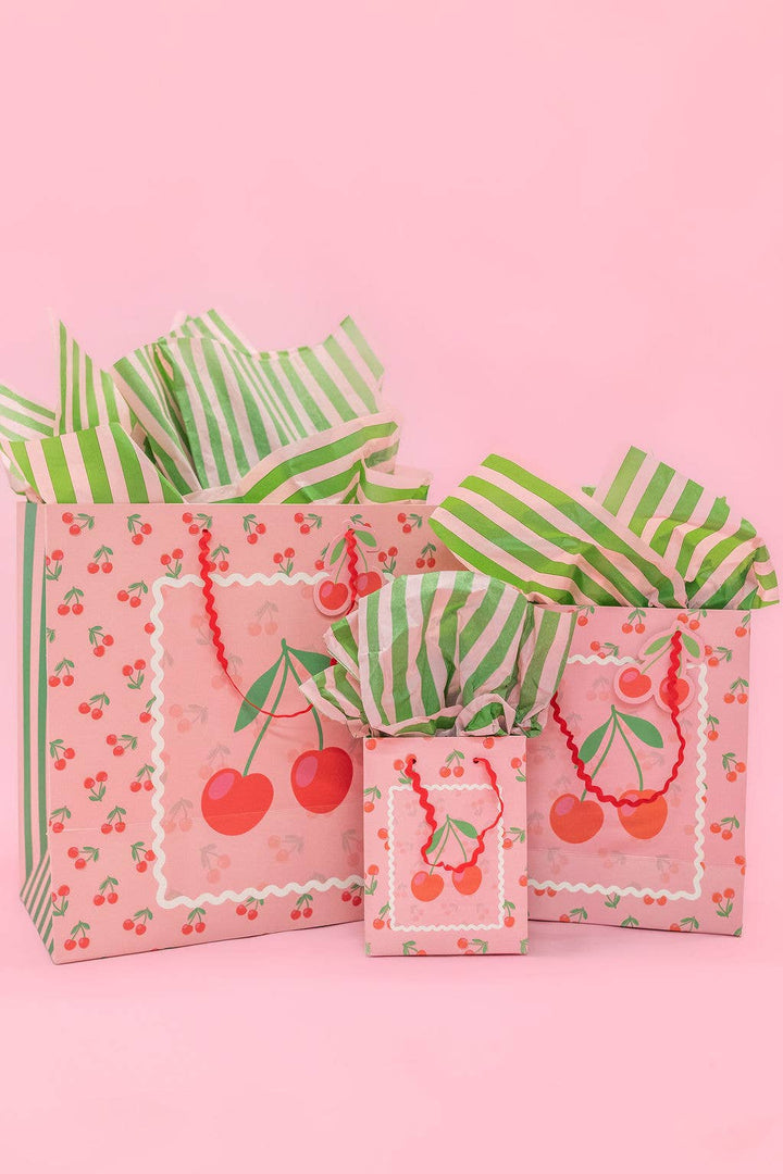 Cherry on Top Gift Bag + Stripes - Ric Rac Handle - Gift Tag: Medium
