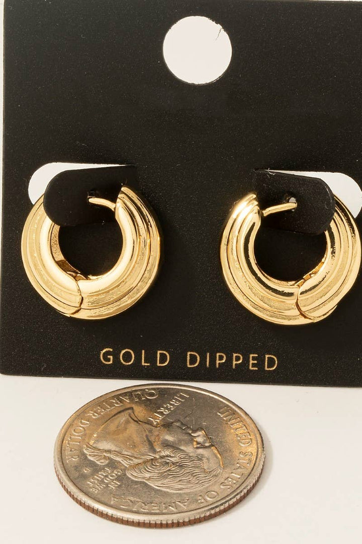 Gold Dipped Ridged Hinge Hoop Earrings: GOLD