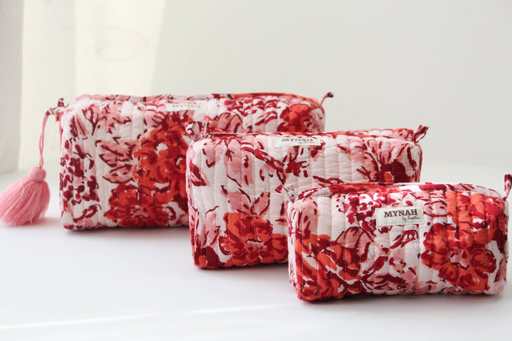 Terracotta floral print travel/makeup/organizer/bag-Set of 3