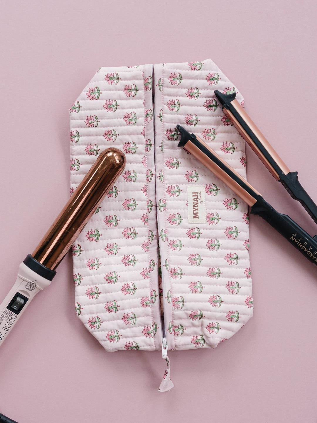 Mynah Hand-Block Printed Quilted Hair Tool Bag/Dyson travel