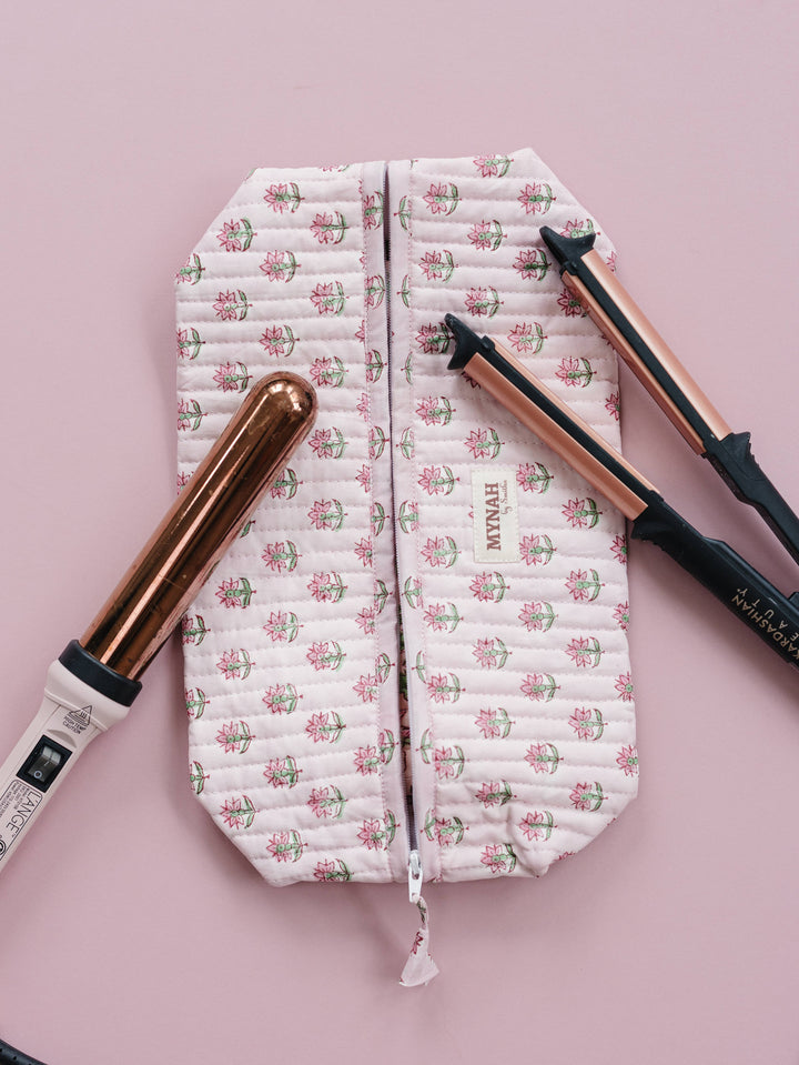 Mynah Hand-Block Printed Quilted Hair Tool Bag/Dyson travel