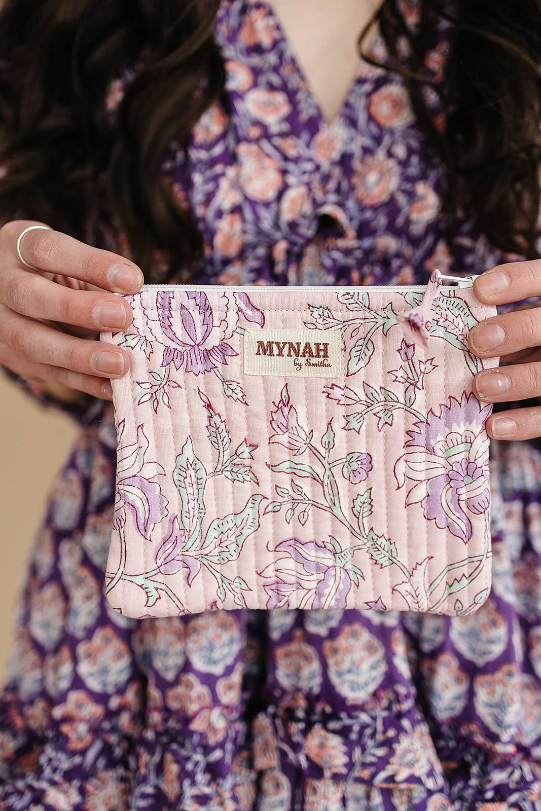 'Lavender vines' quilted coin pouch