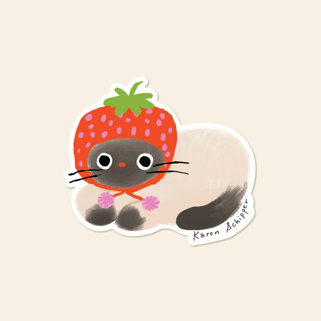 Strawberry Cat Sticker - Cute Fruit Cat Sticker