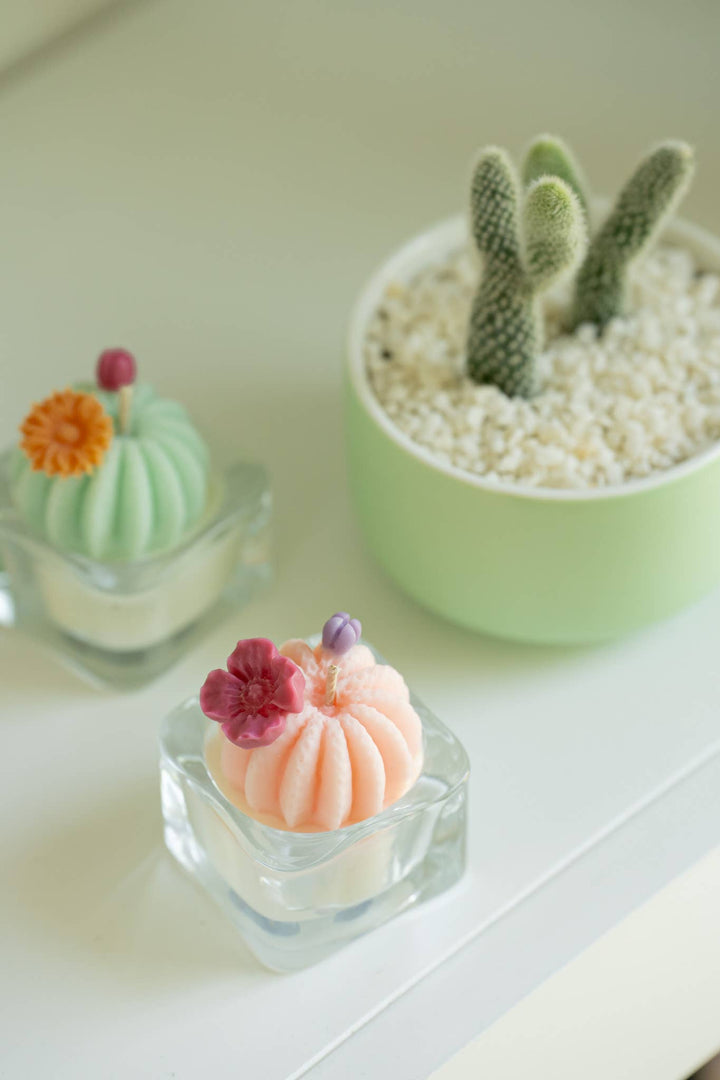 Barrel Cactus Tealight Candles: Green w/ red