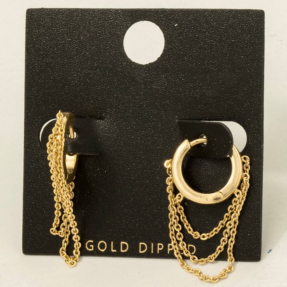 Gold Dipped Chain Accent Hinge Hoop Earrings: GOLD