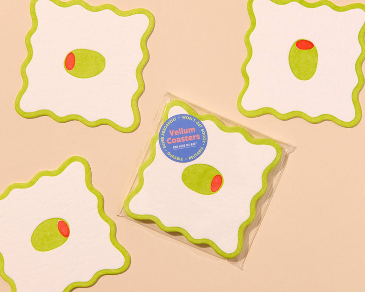 Crudite Vellum Coasters  - Olive (Set of 4)