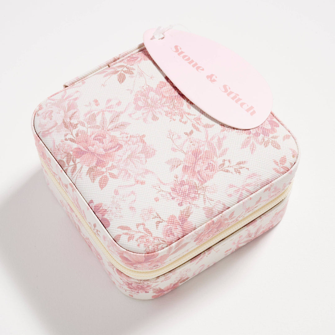Floral Travel Jewelry Box with Mirror – Compact Organizer for Rings, Earrings & Necklaces: IV / ONE