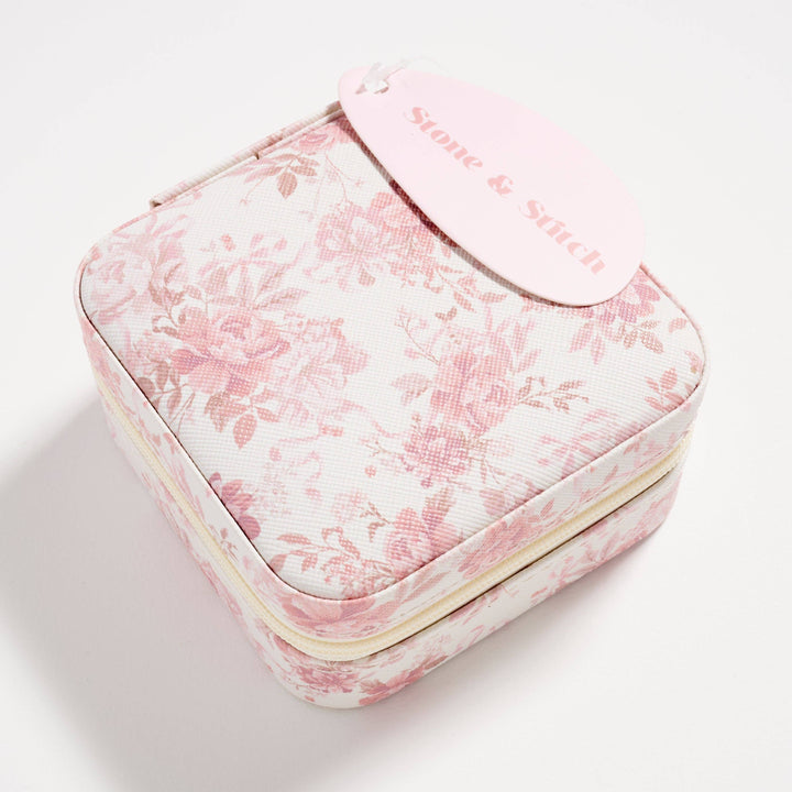 Floral Travel Jewelry Box with Mirror – Compact Organizer for Rings, Earrings & Necklaces: IV / ONE