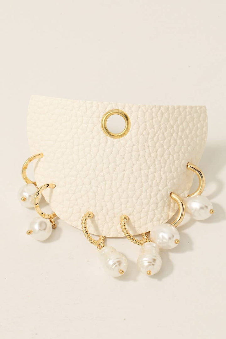 Mixed Pearl Charm Hoop Earrings Set: Gold