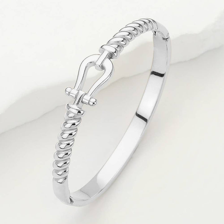 Shackle Hinged Bangle Bracelet: Gold