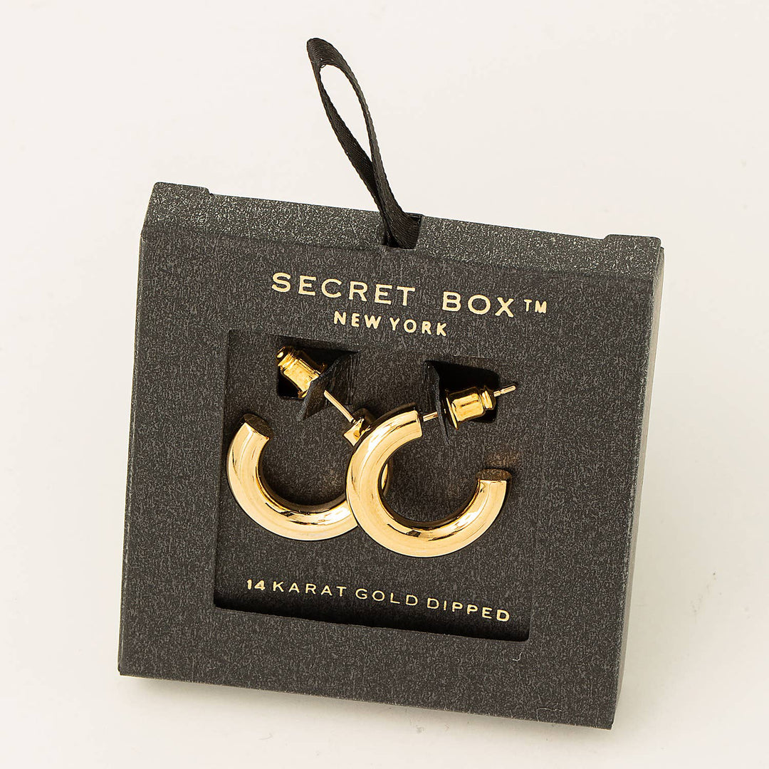 Secret Box Gold Dipped Hoop Earrings: Gold