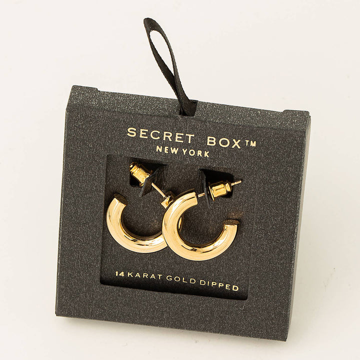 Secret Box Gold Dipped Hoop Earrings: Gold