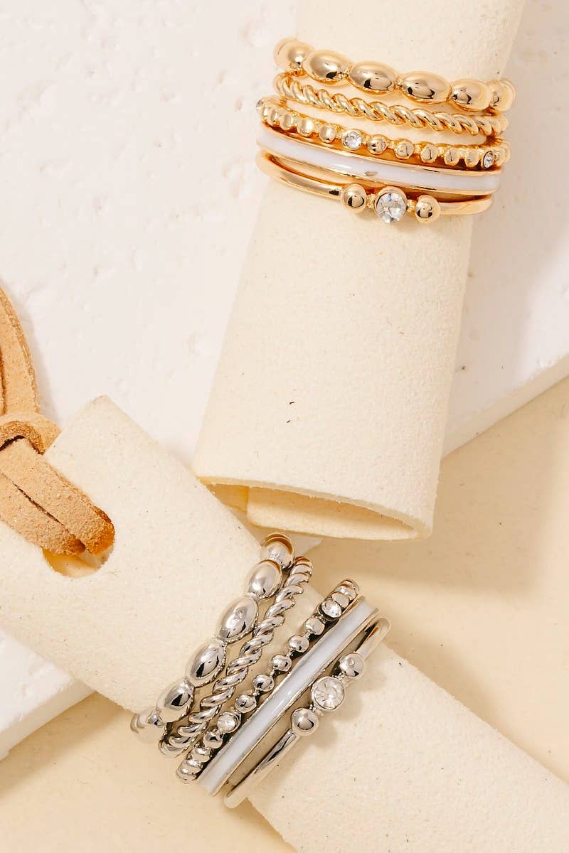 Assorted Metallic Band Rings Set: GDWHT