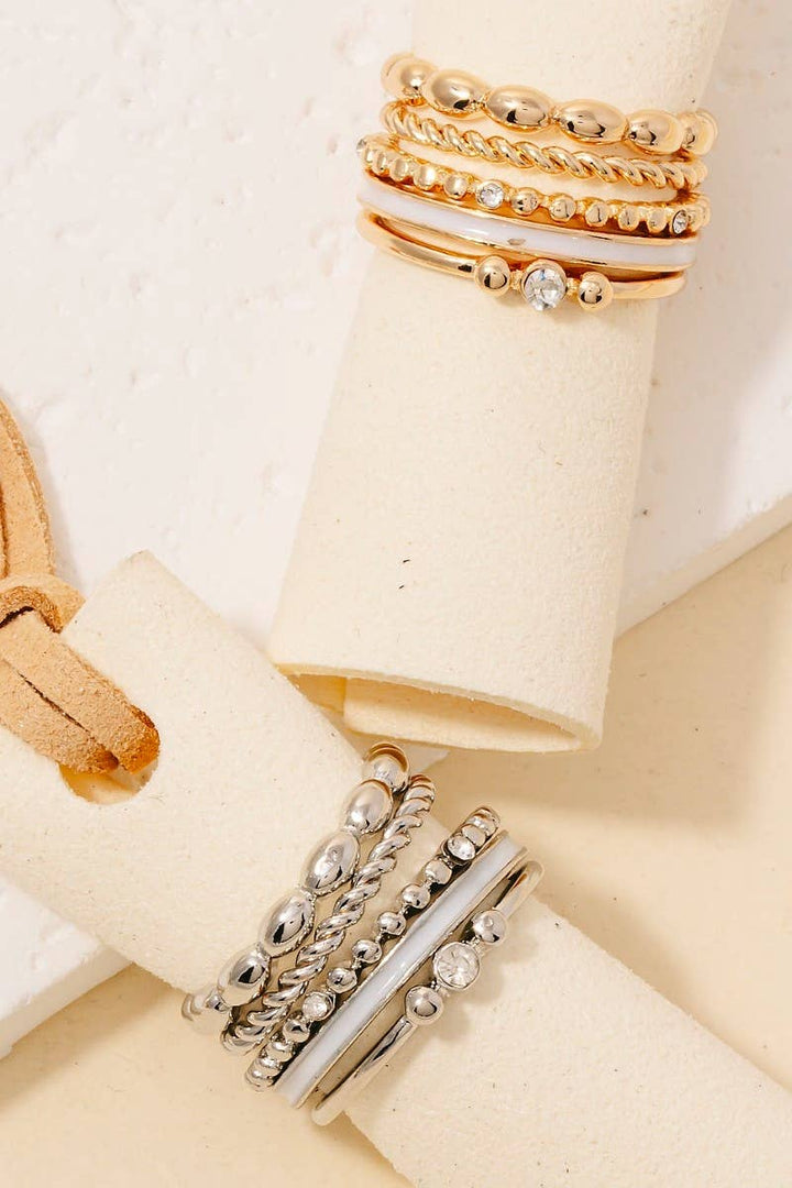 Assorted Metallic Band Rings Set: GDWHT
