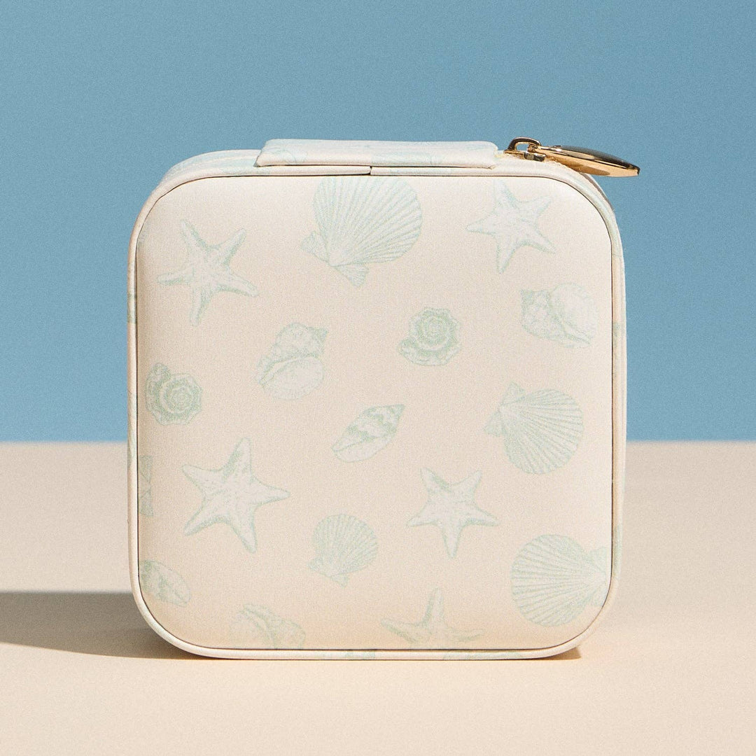 Seashell Print Travel Jewelry Case – Square Zipper Jewelry Organizer: MI / ONE