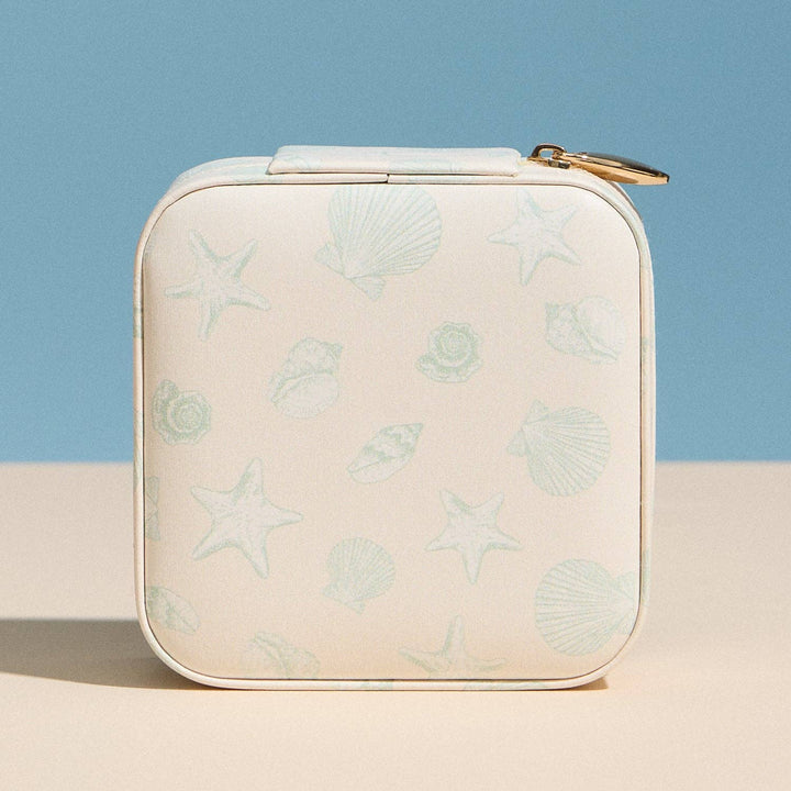 Seashell Print Travel Jewelry Case – Square Zipper Jewelry Organizer: MI / ONE