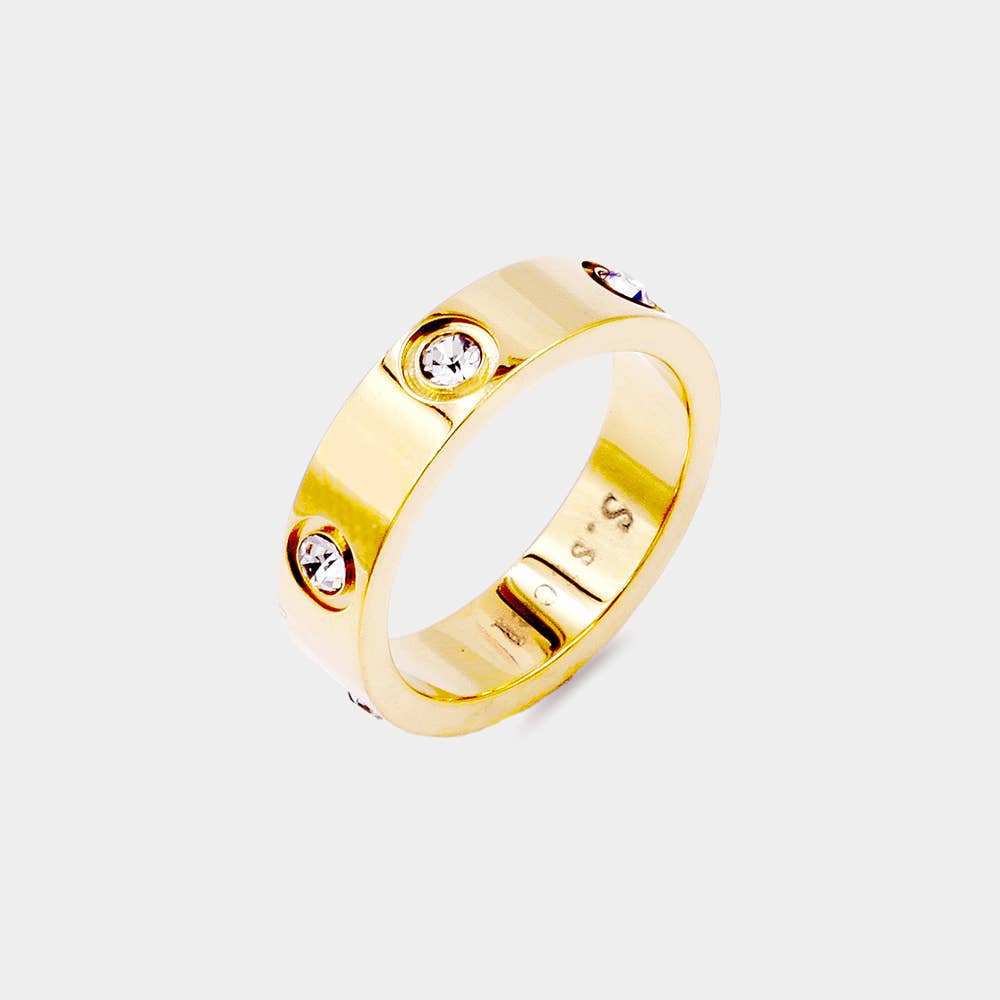 Stone Embellished Band Ring: Silver / 6