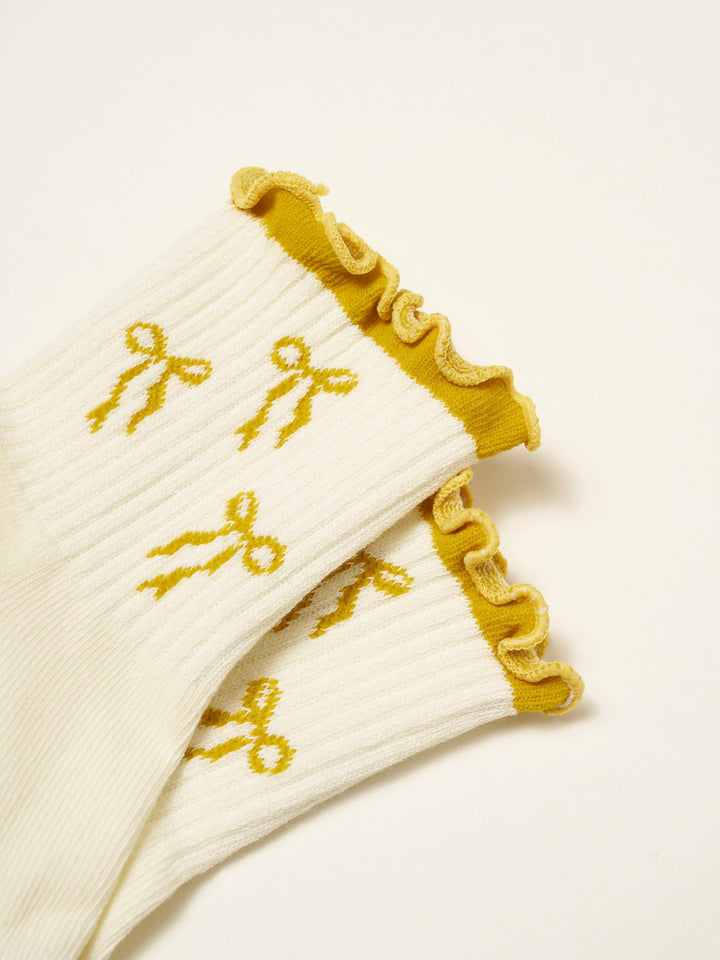 🎀 Bow Ruffle Grip Sock [Gold]