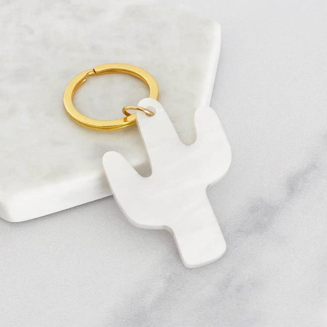 Acrylic Cactus Keyring – White Pearl