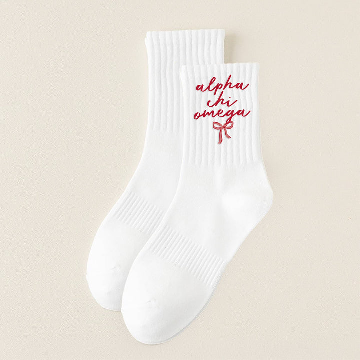 Sorority Embroidered Crew Socks: Alpha Chi Omega