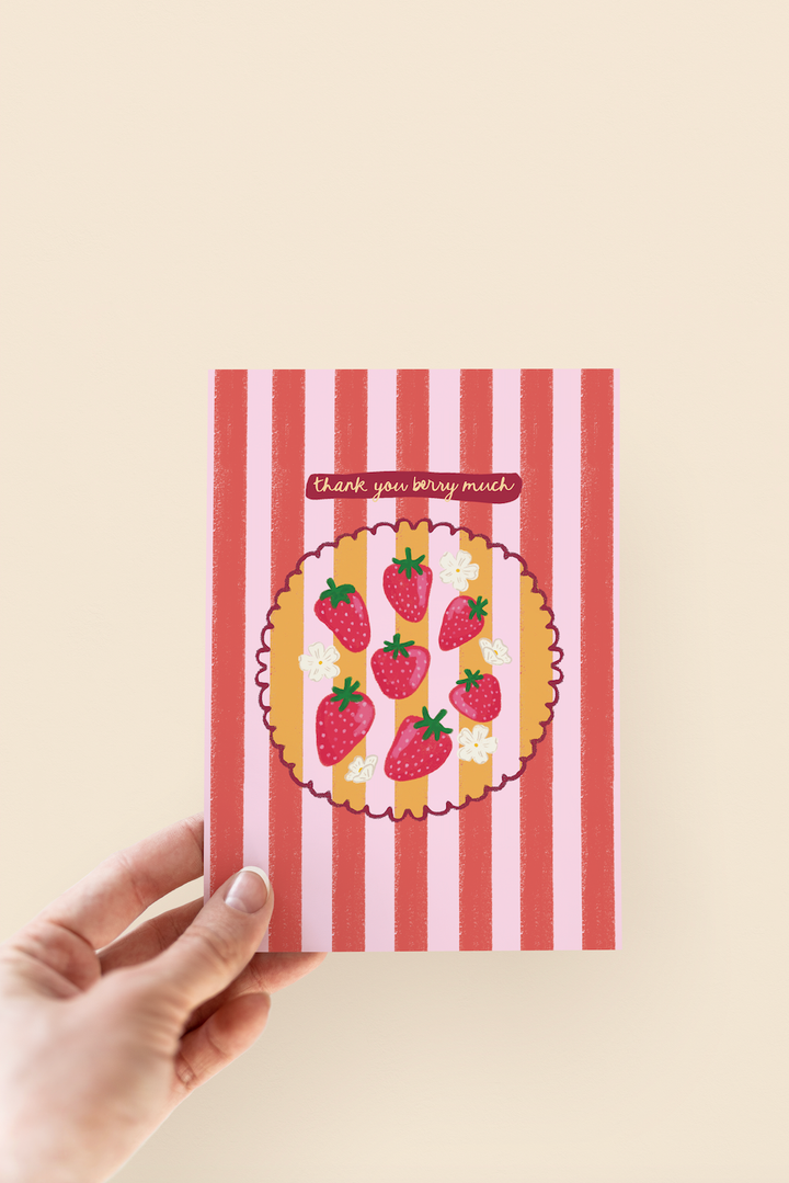 Thank You Berry Much Strawberry Fruit Striped Greeting Card