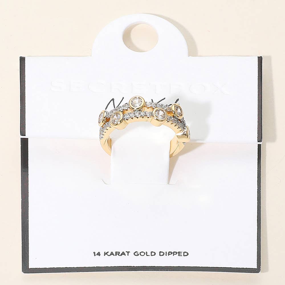 Bezel Stone Accent Rhinestone Paved Adjustable Ring