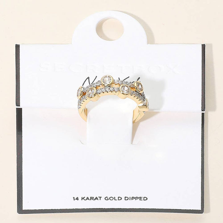 Bezel Stone Accent Rhinestone Paved Adjustable Ring