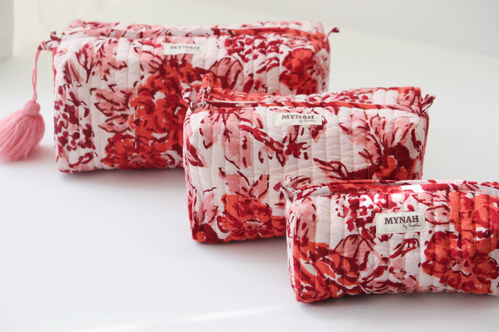 Terracotta floral print travel/makeup/organizer/bag-Set of 3