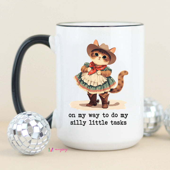 Silly Little Tasks Funny Coffee Mug: Black Rim/Handle / 11oz
