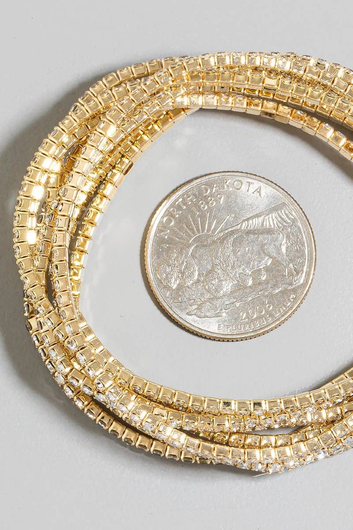 10 Piece Elastic Rhinestone Bracelet Set: Gold